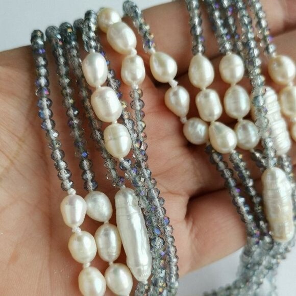 LUXURIOUS White Pearl Swarovski Crystal long short necklace - Picture 8 of 10
